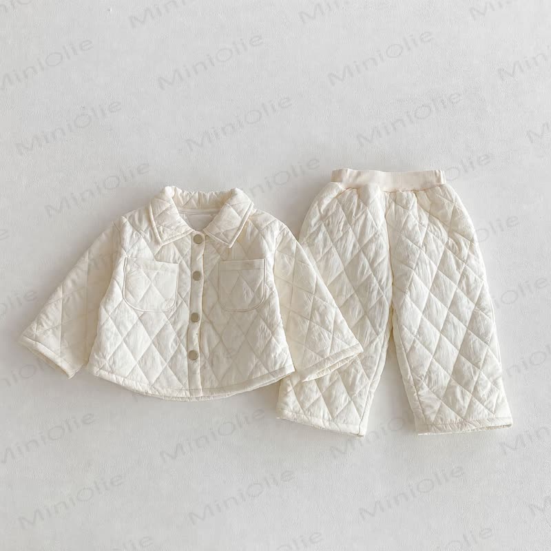Toddler Solid Color Quilted Jacket and Pants 2-piece Set - White - 6-7T - image 2