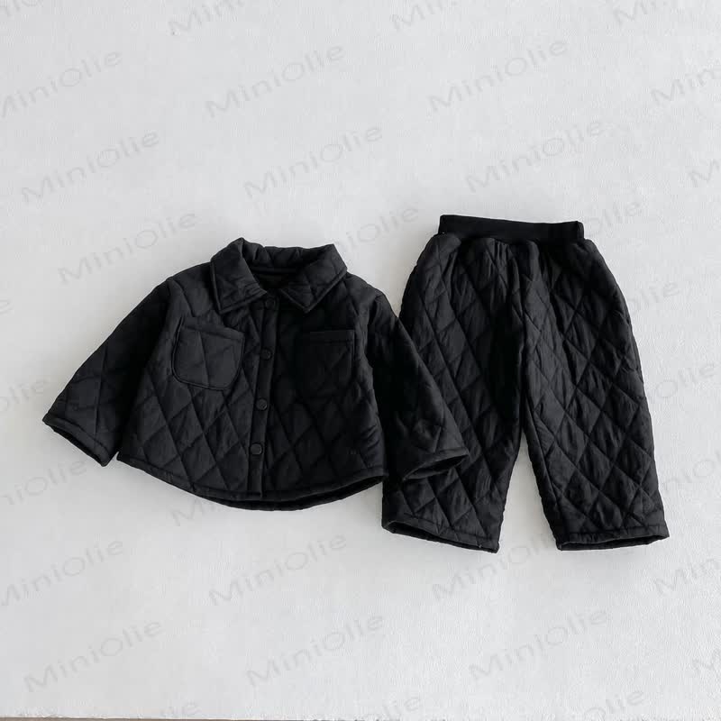 Toddler Solid Color Quilted Jacket and Pants 2-piece Set - Black - 6-7T - image 3