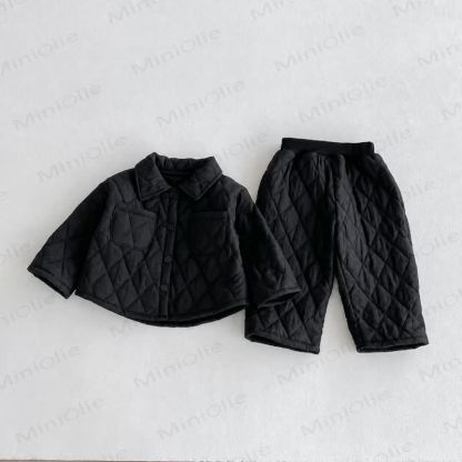 Toddler Solid Color Quilted Jacket and Pants 2-piece Set - Black - 6-7T - image 3