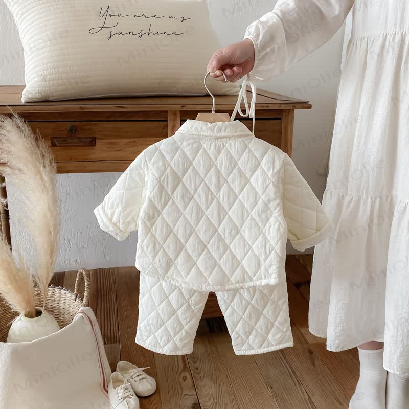 Toddler Solid Color Quilted Jacket and Pants 2-piece Set - image 4