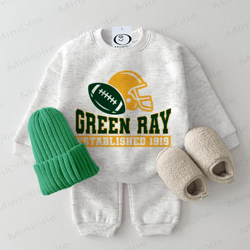 GREEN RAY Baby Football Helmet Light Grey Sweatshirt 2-piece Set - Light Grey - 2-3T - image 1