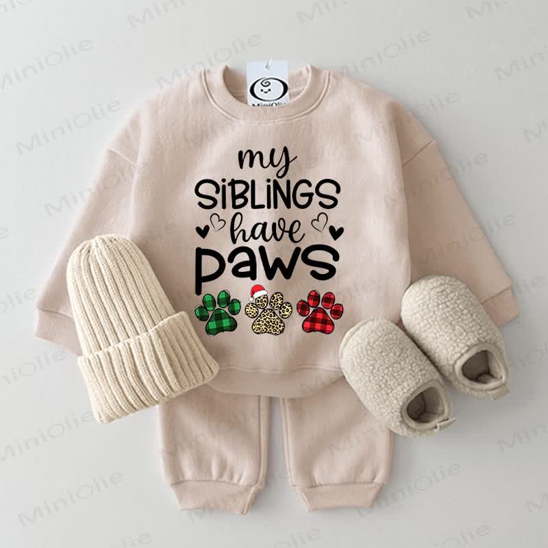 MY SIBLINGS LOVE PAWS Baby 2-piece Christmas Dog Paw Prints Beige Set - Beige - 2-3T - image 1