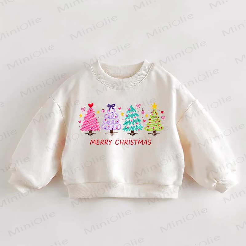 MERRY CHRISTMAS Baby Toddler Four Christmas Tree Cream Sweatshirt - Cream - 3-5T - image 1