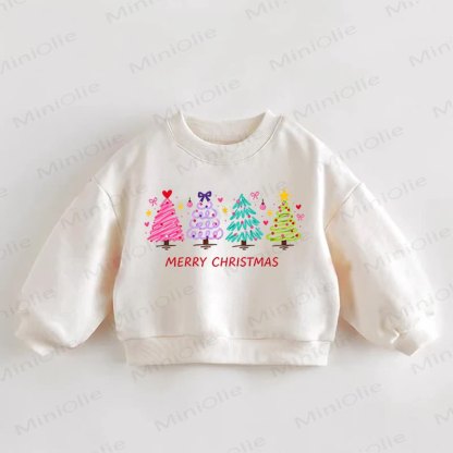 MERRY CHRISTMAS Baby Toddler Four Christmas Tree Cream Sweatshirt - Cream - 3-5T - image 1
