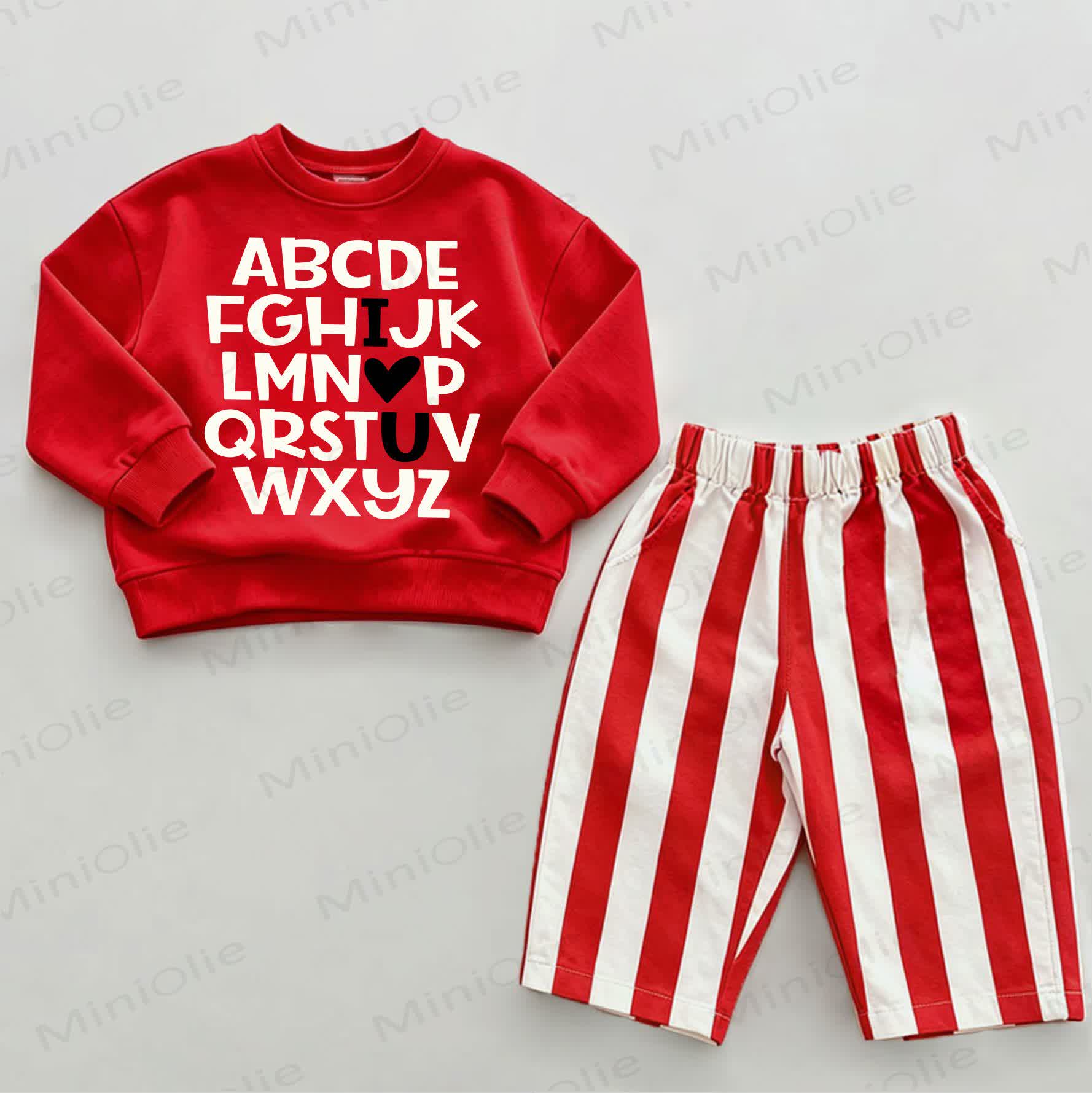 ABCDE FGHIJK LMNOP QRSTUV WXYZ Baby Love Sweatshirt and Striped Pants 2-piece Set - White&Red - 2-3T - image 1