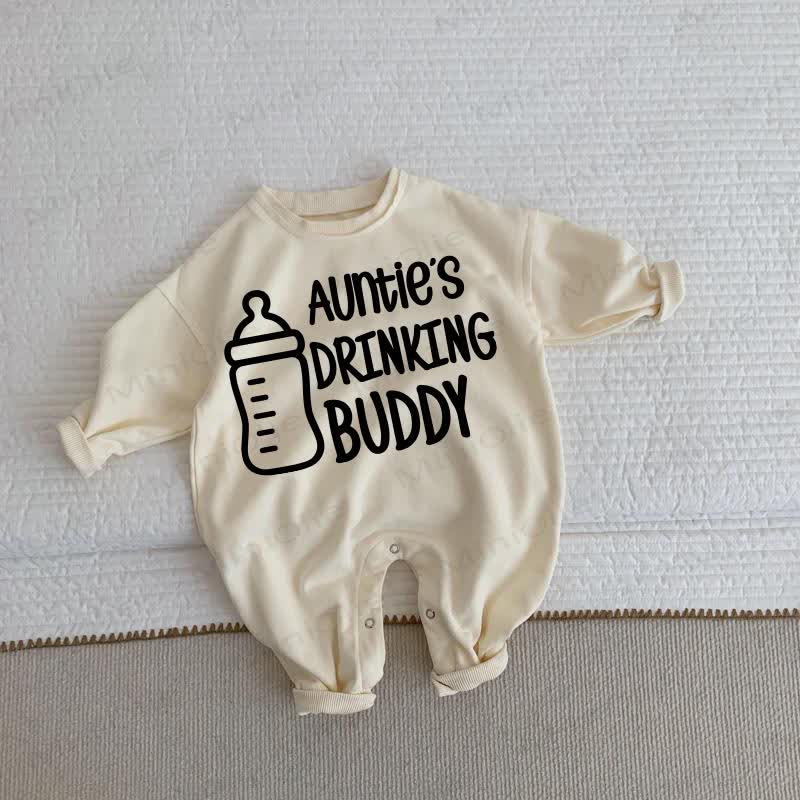 AUNTIE'S DRINKING BUDDY Baby Toddler Bottle Print Beige Romper - Beige - 2-3T - image 1