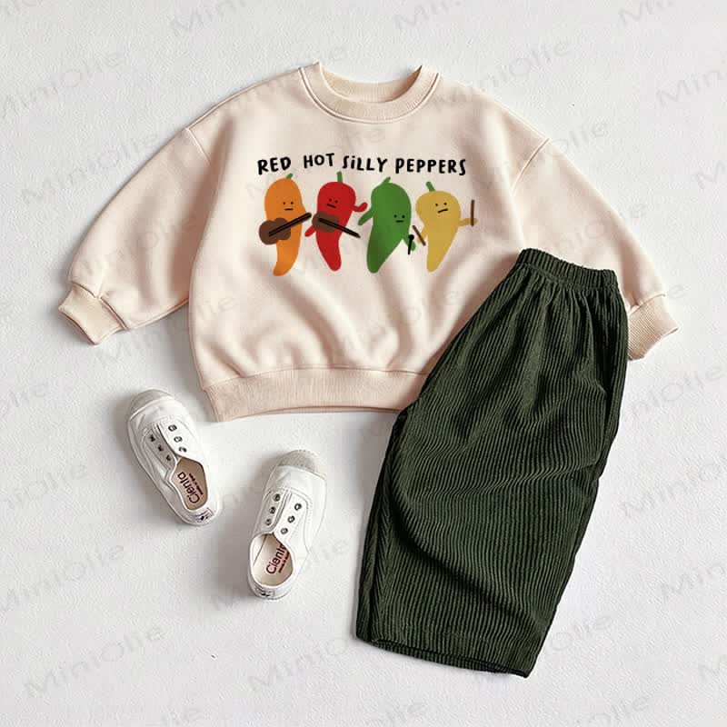 RED HOT SILLY PEPPERS Baby Sweartshirt and Pants 2-piece Set - Beige&Green - 2-3T - image 1