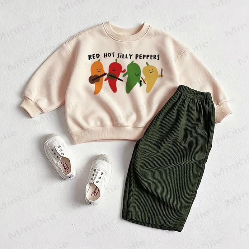 RED HOT SILLY PEPPERS Baby Sweartshirt and Pants 2-piece Set - Beige&Green - 2-3T - image 1