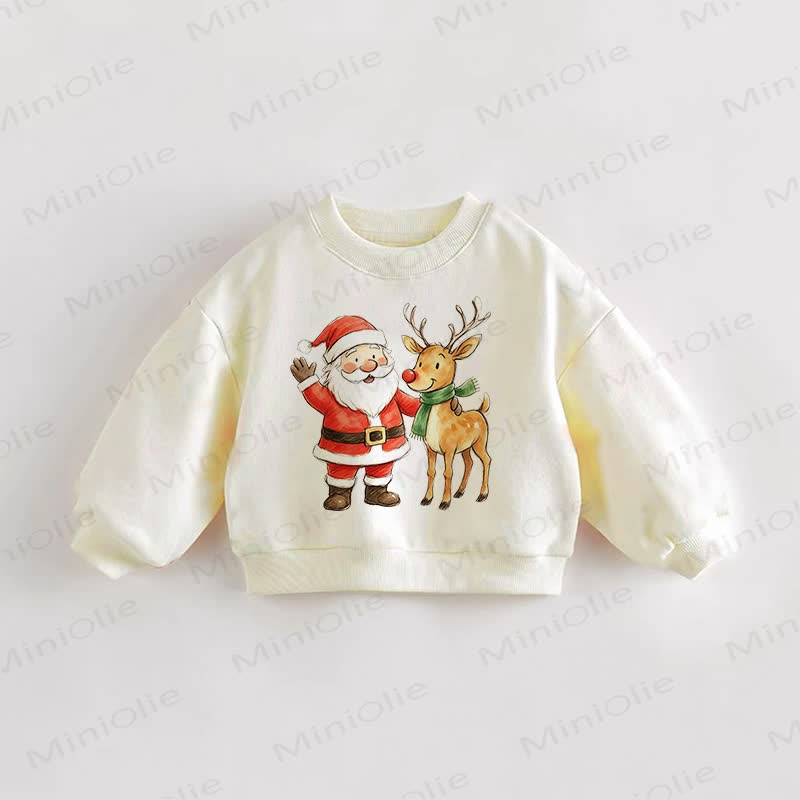 Baby Toddler Santa Claus Reindeer Cream Sweatshirt - Cream - 3-5T - image 1