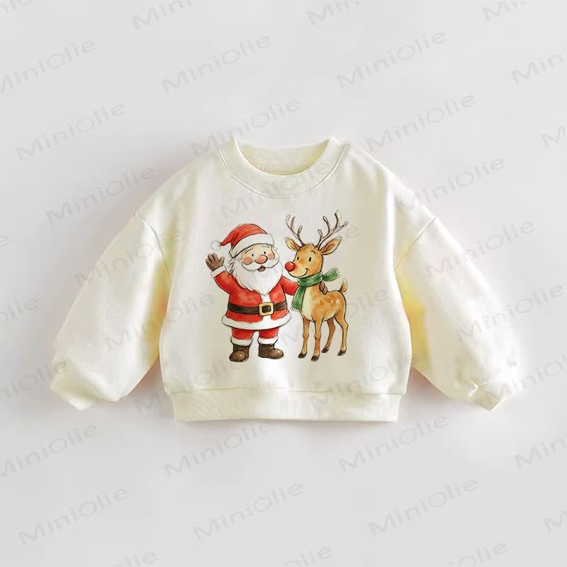 Baby Toddler Santa Claus Reindeer Cream Sweatshirt - Cream - 3-5T - image 1
