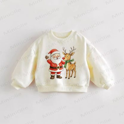 Baby Toddler Santa Claus Reindeer Cream Sweatshirt - Cream - 3-5T - image 1