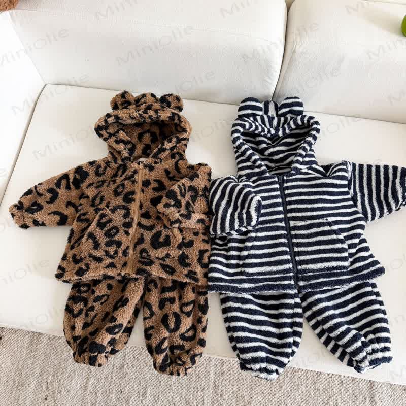 Toddler Fleece Bear Ear Hooded and Pants 2-piece Set - image 1