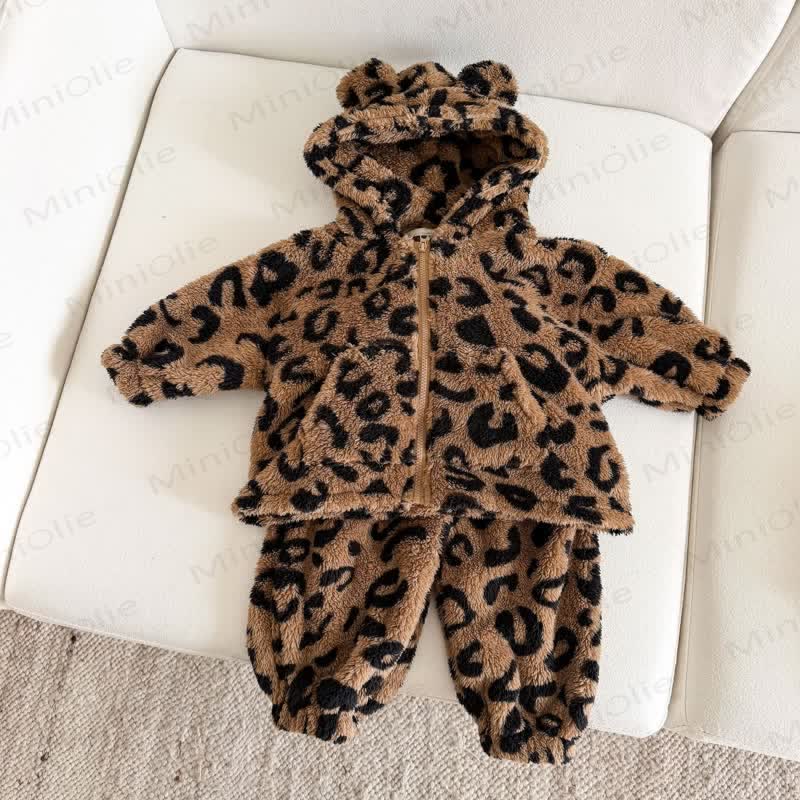 Toddler Fleece Bear Ear Hooded and Pants 2-piece Set - Brown - 6-7T - image 2
