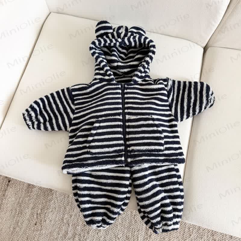 Toddler Fleece Bear Ear Hooded and Pants 2-piece Set - Gray - 6-7T - image 3