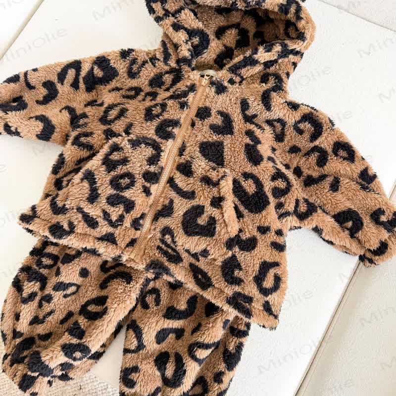 Toddler Fleece Bear Ear Hooded and Pants 2-piece Set - image 4