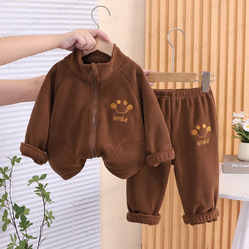 SMILE Toddler Cozy Fleece Zip Jacket and Pants Set - Brown - 4-5T - image 3