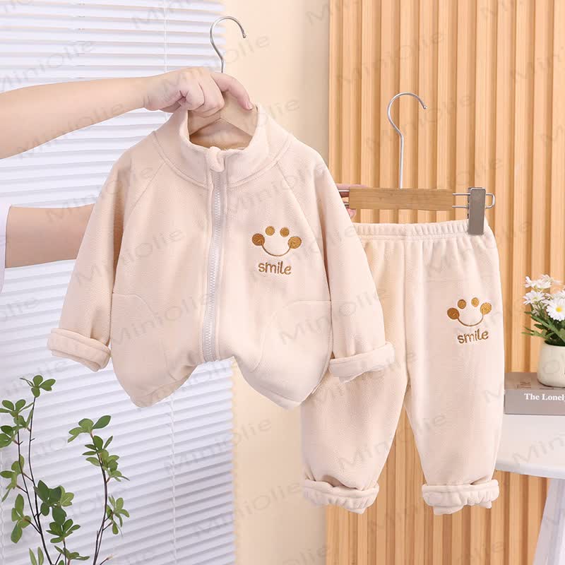 SMILE Toddler Cozy Fleece Zip Jacket and Pants Set - Beige - 4-5T - image 4