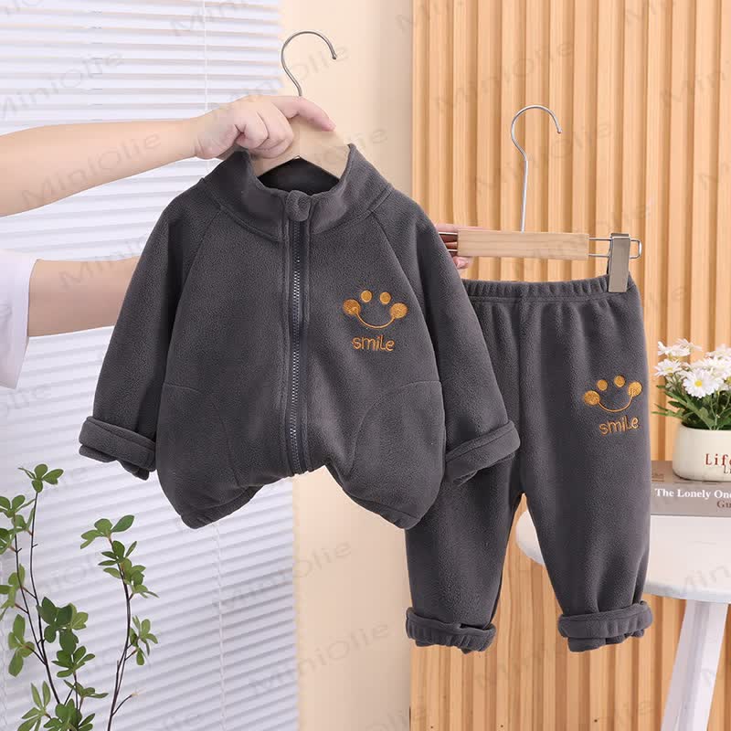 SMILE Toddler Cozy Fleece Zip Jacket and Pants Set - Gray - 4-5T - image 5