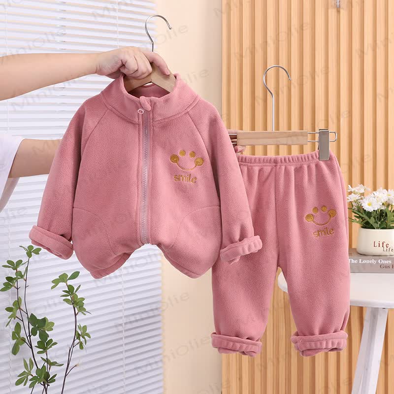 SMILE Toddler Cozy Fleece Zip Jacket and Pants Set - Pink - 4-5T - image 2
