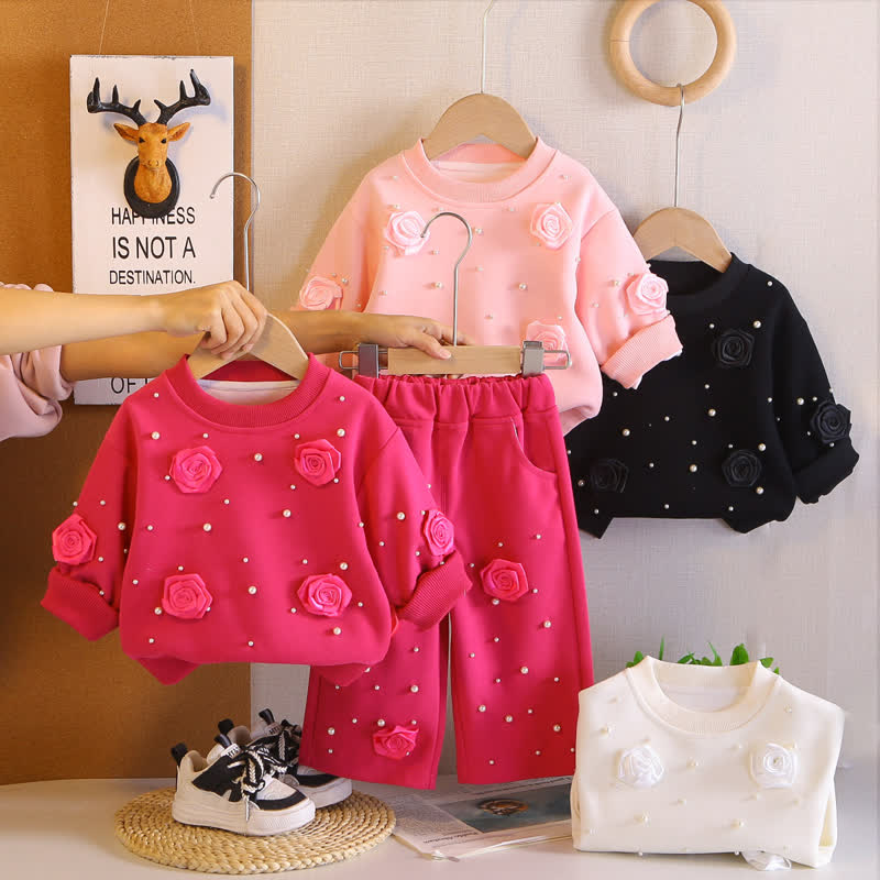 Toddler Girl Rosette Pearl Sweatshirt and Pants Set - image 1