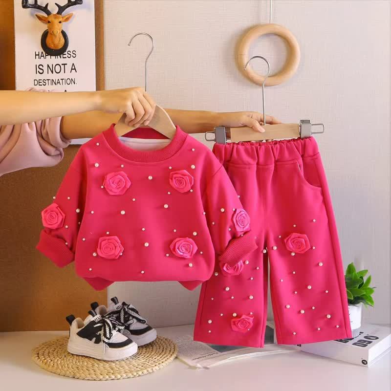 Toddler Girl Rosette Pearl Sweatshirt and Pants Set - Fuchsia - 4-5T - image 2