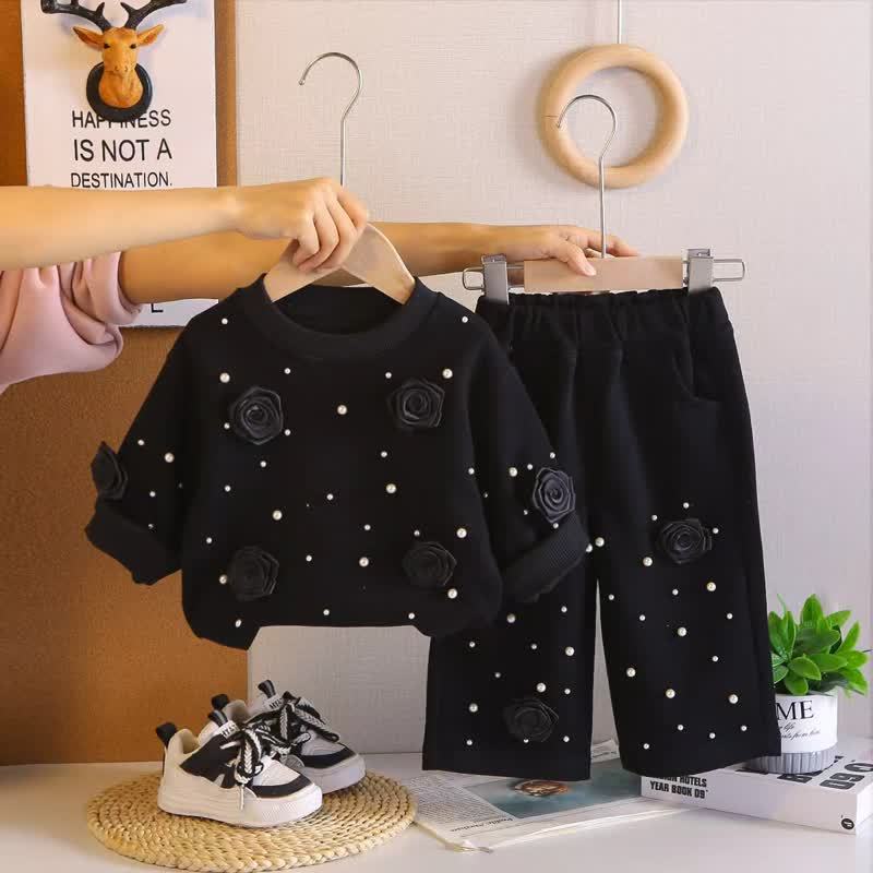Toddler Girl Rosette Pearl Sweatshirt and Pants Set - Black - 4-5T - image 4