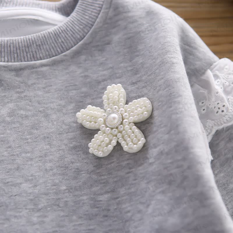 Toddler Girl Lace Trim Flower Sweatshirt and Pants Set - image 6