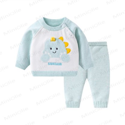 DINOSAUR Baby Dinosaur Knit Sweater and Pants 2-piece Set - Blue - 12-24M - image 3