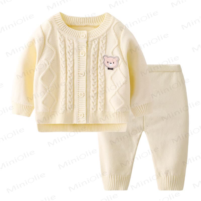 Baby Bear Cable Knit Cardigan and Pants 2-piece Set - White - 12-24M - image 2