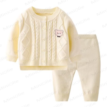 Baby Bear Cable Knit Cardigan and Pants 2-piece Set - White - 12-24M - image 2