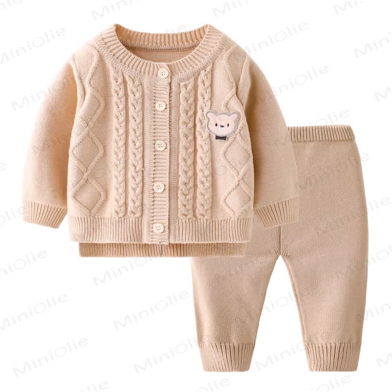 Baby Bear Cable Knit Cardigan and Pants 2-piece Set - Beige - 12-24M - image 3