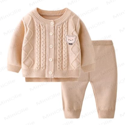 Baby Bear Cable Knit Cardigan and Pants 2-piece Set - Beige - 12-24M - image 3