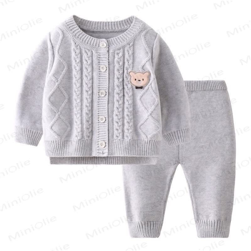 Baby Bear Cable Knit Cardigan and Pants 2-piece Set - Gray - 12-24M - image 4