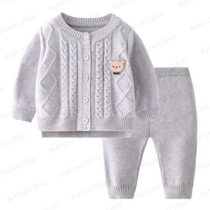 Baby Bear Cable Knit Cardigan and Pants 2-piece Set - Gray - 12-24M - image 4