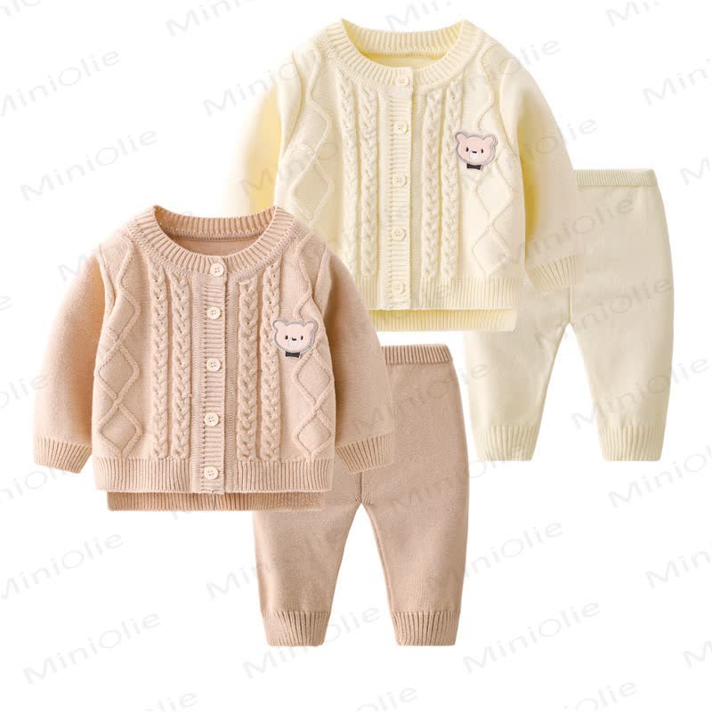 Baby Bear Cable Knit Cardigan and Pants 2-piece Set - image 1