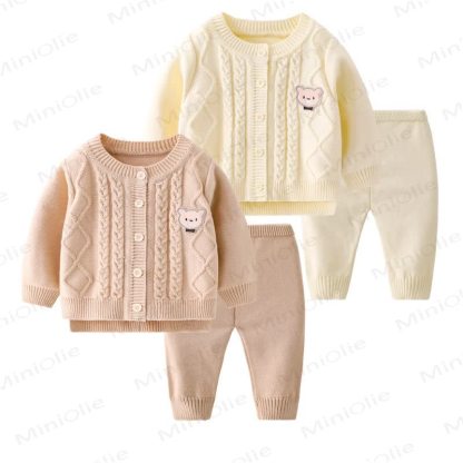 Baby Bear Cable Knit Cardigan and Pants 2-piece Set - image 1