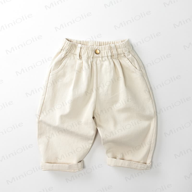 Toddler Casual Solid Color Elastic Waist Pants - Beige - 6-7T - image 2
