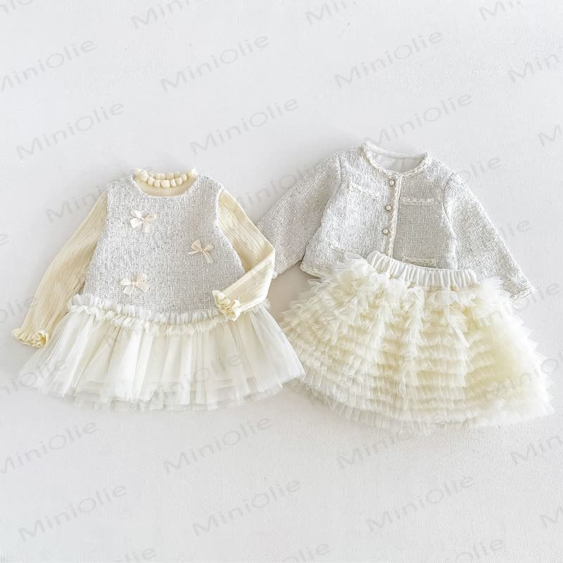 Baby Toddler Cream Outerwear or Sleeveless Dress or Sweater or Net Fabric Cake Dress - image 1