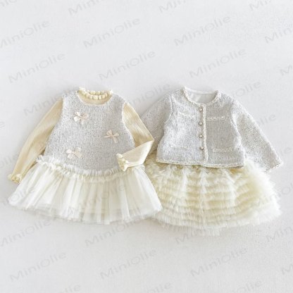 Baby Toddler Cream Outerwear or Sleeveless Dress or Sweater or Net Fabric Cake Dress - image 17