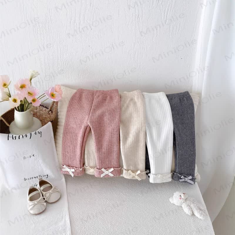 Baby Ribbed Bow Ruffle Leggings - image 1