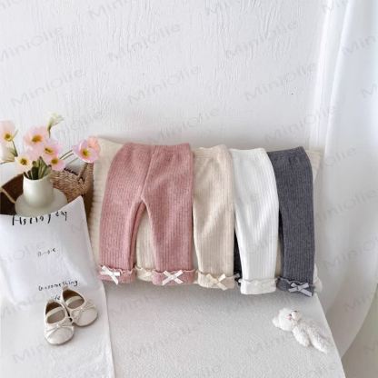 Baby Ribbed Bow Ruffle Leggings - image 1