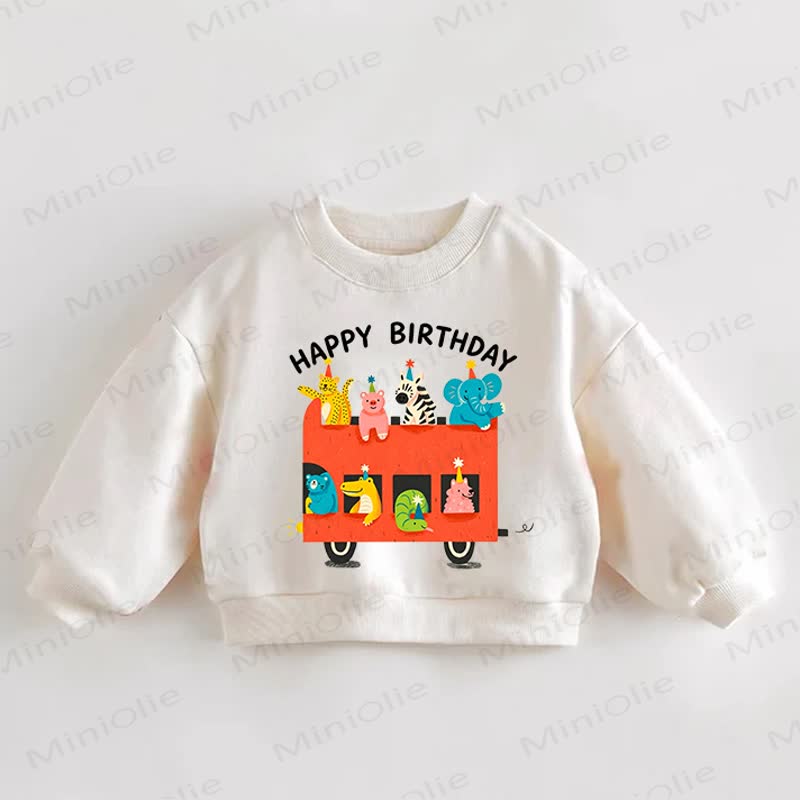 HAPPY BIRTHDAY Baby Toddler Animal Bus Print Cream Sweatshirt - Cream - 3-5T - image 1