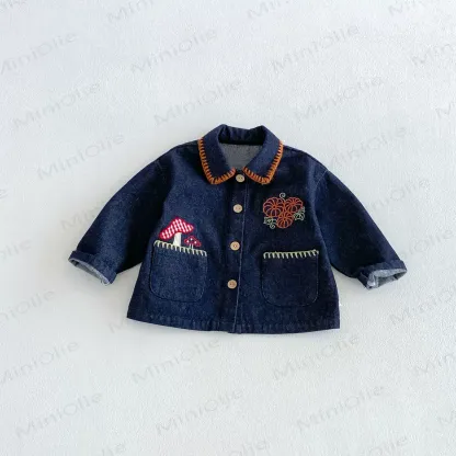 Baby Toddler Girl Mushroom Denim Jacket - Navy - 6-7T - image 6