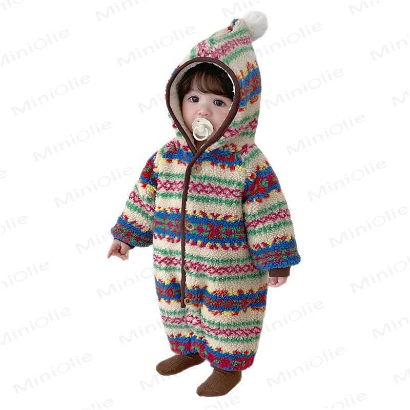 Baby Fair Isle Fleece Lined Hooded Winter Romper - image 2