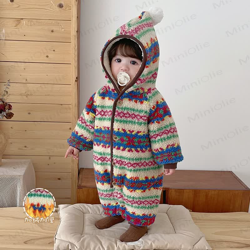Baby Fair Isle Fleece Lined Hooded Winter Romper - image 3