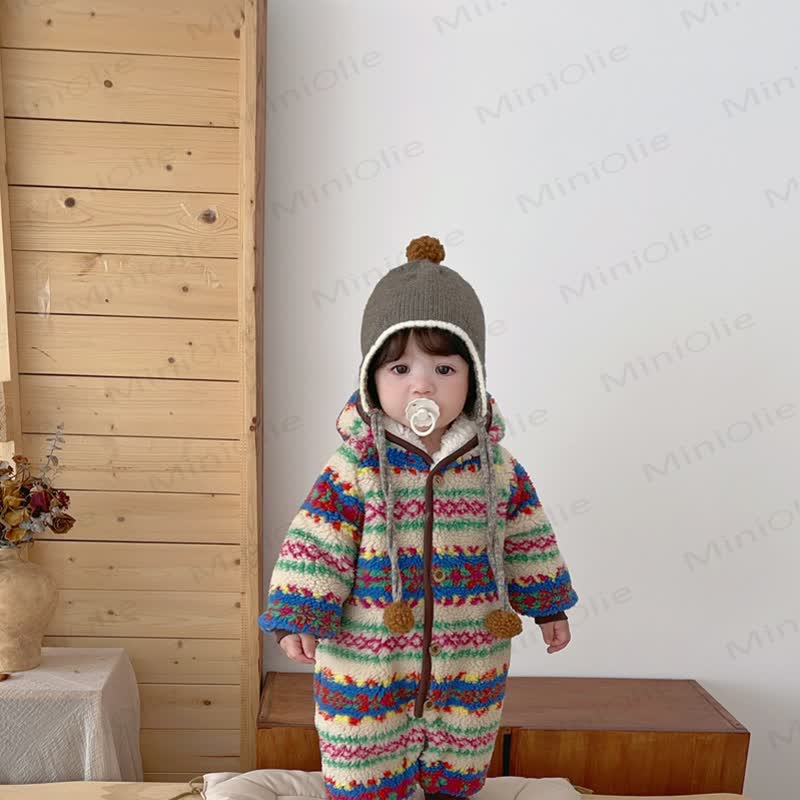 Baby Fair Isle Fleece Lined Hooded Winter Romper - image 4