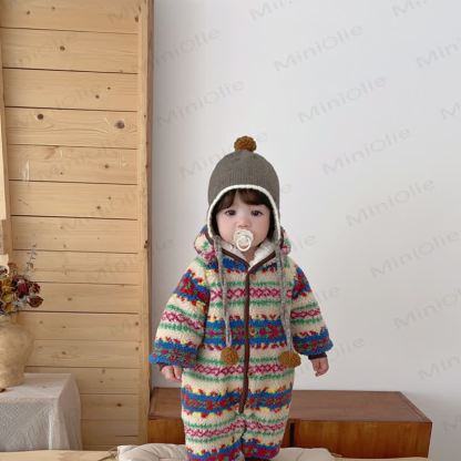 Baby Fair Isle Fleece Lined Hooded Winter Romper - image 4