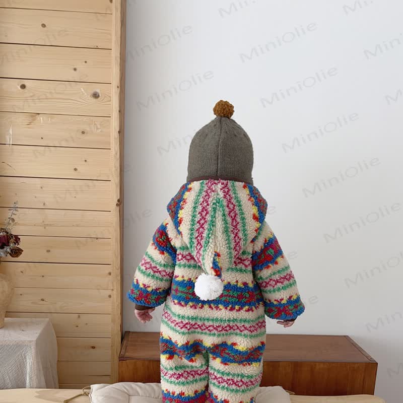 Baby Fair Isle Fleece Lined Hooded Winter Romper - image 5