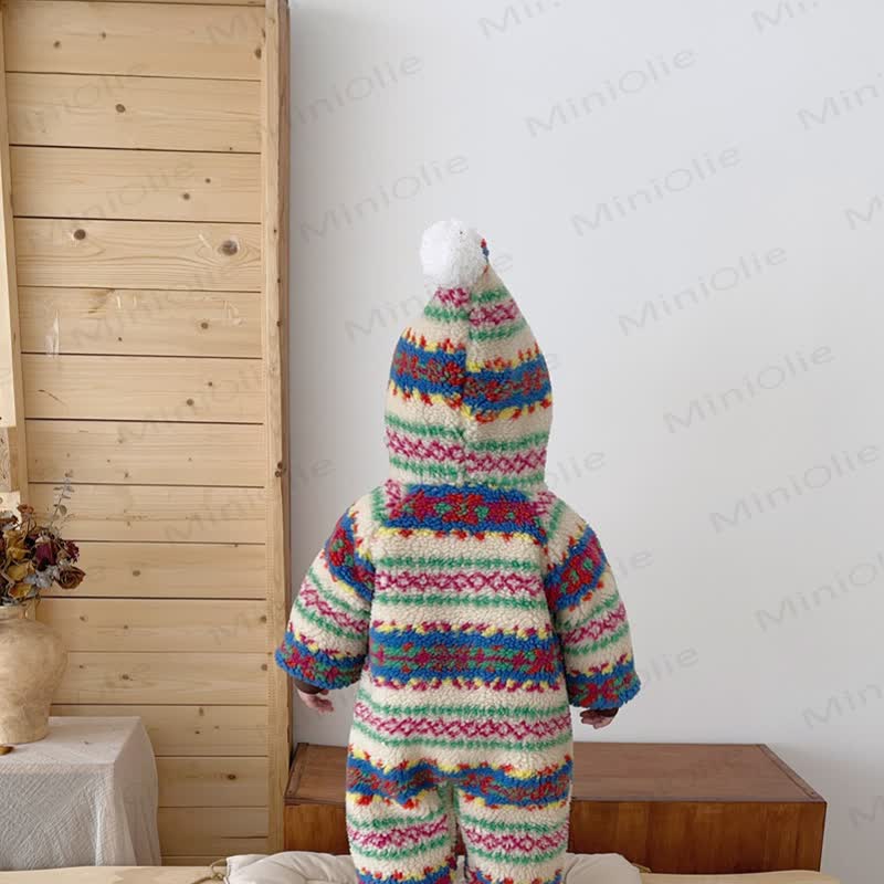 Baby Fair Isle Fleece Lined Hooded Winter Romper - image 6