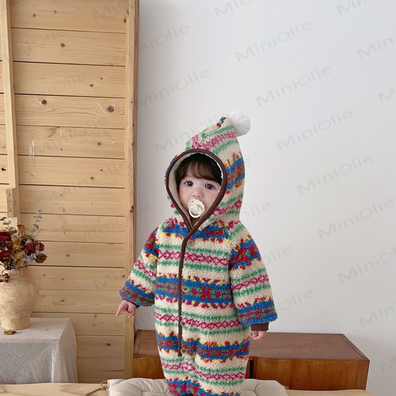 Baby Fair Isle Fleece Lined Hooded Winter Romper - image 7